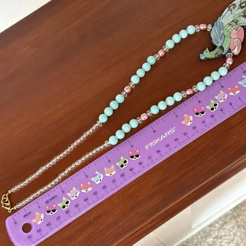 Lee Sands Blue Pink Shell Inlay Peacock Necklace Chaledony Beads Pink Pearls 21